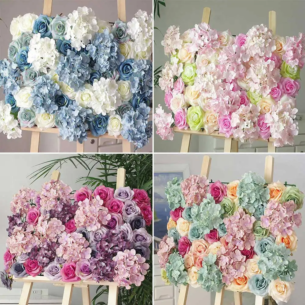 

40*60cm High Density Artificial Flower Wall Panel DIY Wedding Background Decoration Party Event Fake Rose Hydrangea Decor