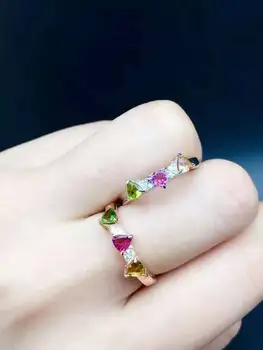 

Natural multicolor tourmaline Ring Natural gemstone ring 925 sterling silver trendy elegant array women's girl gift Jewelry