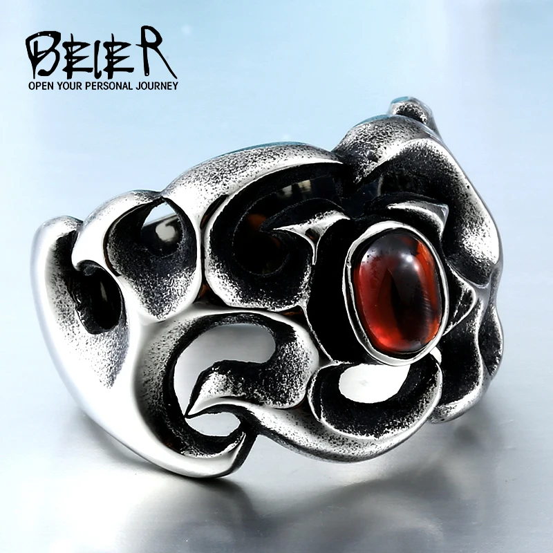 

BEIER Dropshipping One Piece Vintage Friar Men's Ring With red Stone Fashion Jewelry BR8080