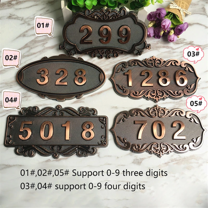 ABS Imitation Metal Bronze Antique Copper House Number Sign Door Number Sticker for For Hotel Apartment Villa Door House Number Signs House Numbers Number Plate Door Signs