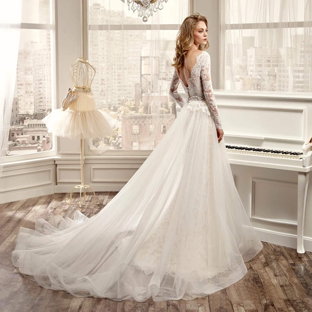 Verwijderbare rok geappliceerd lange mouwen lace robe de mariage bruidsjurk afneembare rok 2018 moeder van de bruid jurken Verwijderbare rok geappliceerd lange mouwen lace robe de mariage bruidsjurk afneembare rok 2018 moeder van de bruid jurken