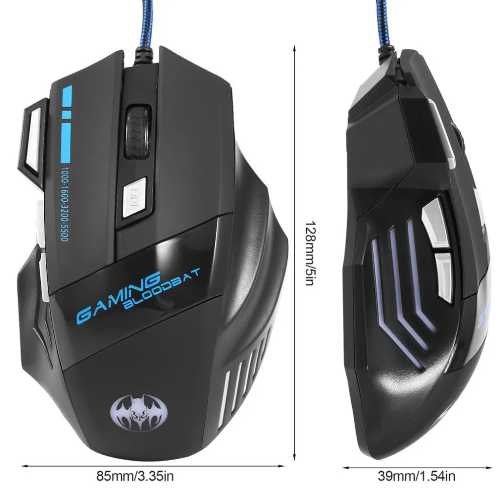 LED Optical 5500DPI 7Button USB Wired Gaming Mouse Mice For Pro Gamer PC US Ship