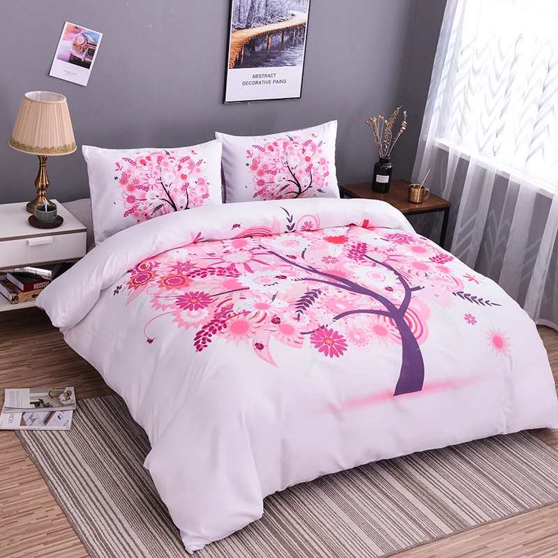 

ZEIMON Home Decoration Plant Pink Tree Printing Bedding Sets 2/3pcs Flowers Pattern Bed Sets Duvet Cover Pillowcases For Girls