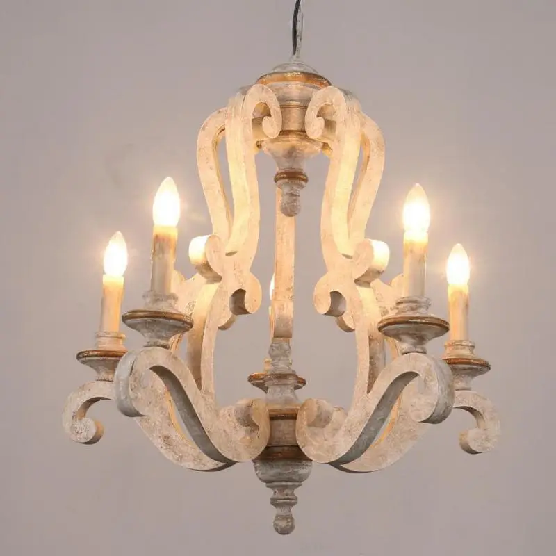 Большая деревянная люстра, 6 светильник, винтажный белый Лофт/скандинавский люстра для спальни, кухни, церкви, гостиной, Деревянный светильник, светильник - Lampshade Color: Dia66 H75cm E14X6