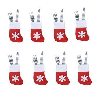 

100 Pcs/ Lot 8 * 14cm Mini Christmas Stocking Socks for Dinner Tableware Christmas Storage Bags XMAS Decoration Socks free ship