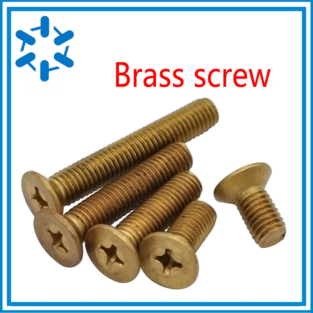 100pcs/lot M4 brass flat head screw Brass cross recessed countersunk