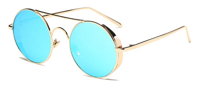 Женские очки shauna, круглые розовые зеркальные солнцезащитные очки, фирменный дизайн, Ретро стиль, мужские очки в стиле панк, очки - Цвет линз: Golden Blue Mirror