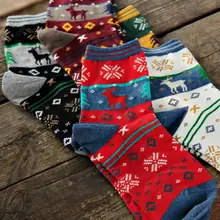 5 цветов женские хлопковые рождественские Лось Снежинка мультфильм полосатый пэчворк осень зима милые носки/Meias 6 пар 1 лот