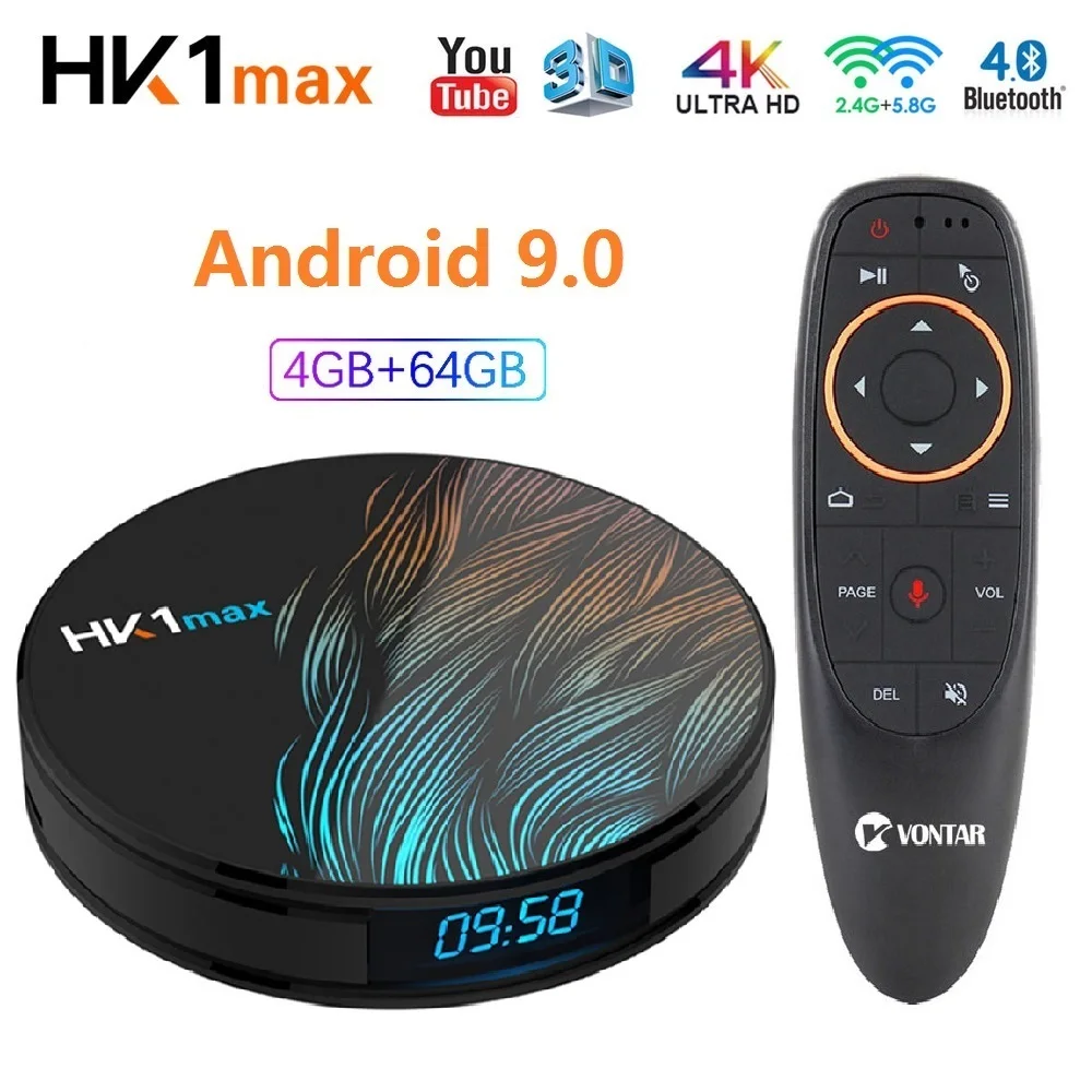 الروبوت 9.0 مربع التلفزيون الذكية 4 GB 64 GB RK3328 2.4G 5.8 GHz Wifi 1080 P H.265 4 K 60fps جوجل مساعد لاعب مخزن مجموعة أعلى مربع HK1 ماكس