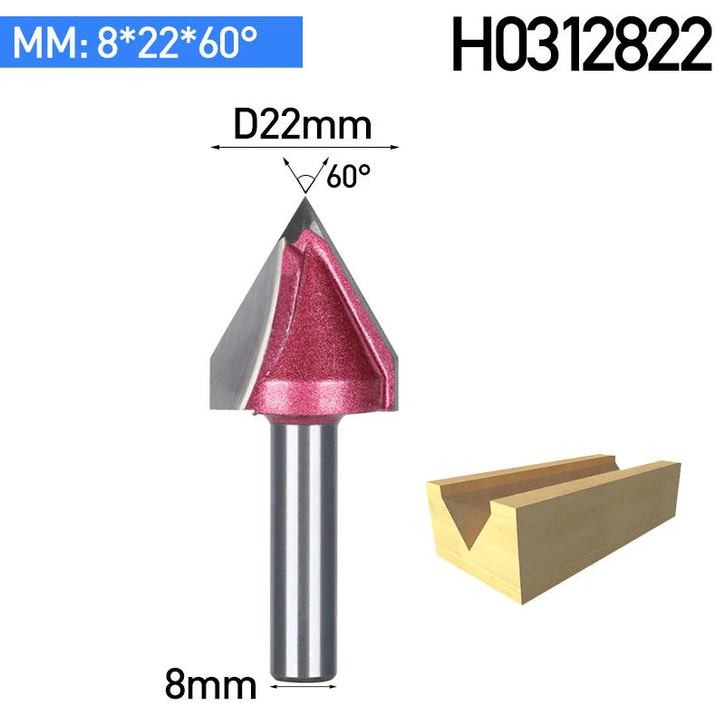 HUHAO 8 мм хвостовик V бит ЧПУ твердосплавная Концевая фреза 3D фрезы для дерева 60 90 120 150 град Вольфрам деревообрабатывающий фреза - Длина режущей кромки: 8 x 22 x 60 deg