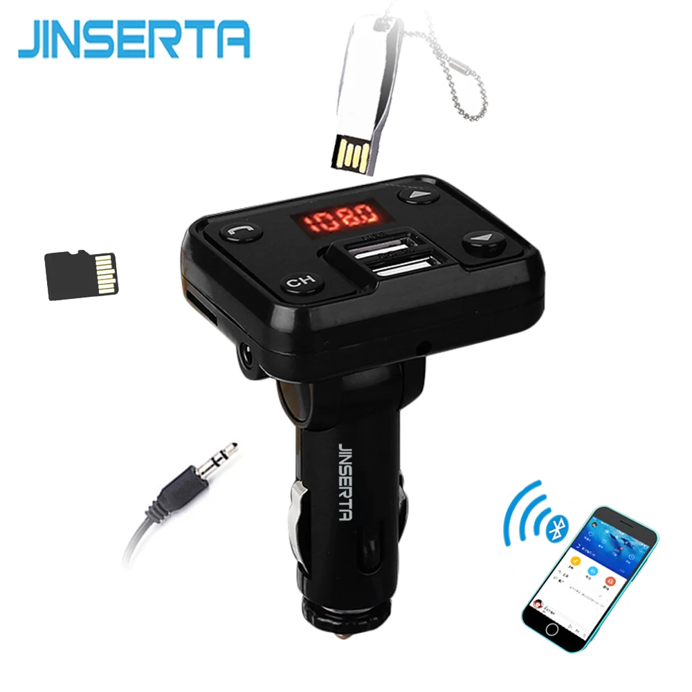 Jinserta Dual USB Порты и разъёмы Зарядные устройства для автомобиля Bluetooth Радиопередатчики громкой связи car kit MP3-плееры AUX TF usb-накопитель играет