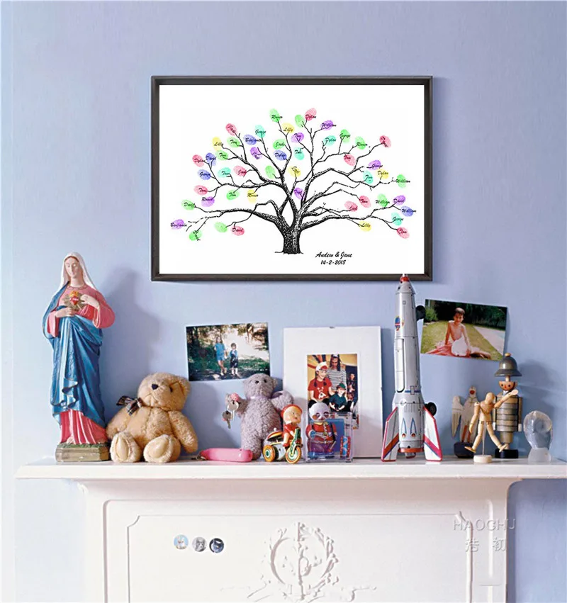 Family Tree Wall Paint Wedding Birthday Party Guest Fingerprint Tree Pink