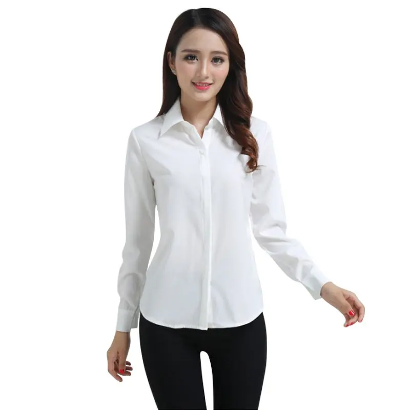 

Office Women White Slim Workwear Long-Sleeved White Shirt Female Ladyl's Casual Chiffon Shirt Female OL Blouse Tops
