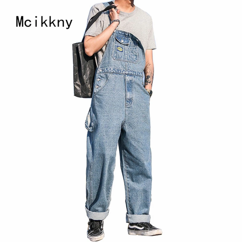 

Mcikkny Vintage Men's Cargo Denim Bib Overalls Washed Multi-pockets Loose Casual Jumpsuit Washed For Male Big And Tall
