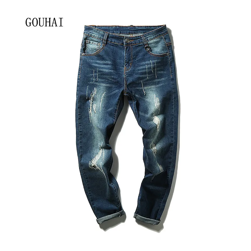 2016 New Arrival Fashion Blue Men Jeans Straight Plus Size New Design Slim Scratched Jeans For