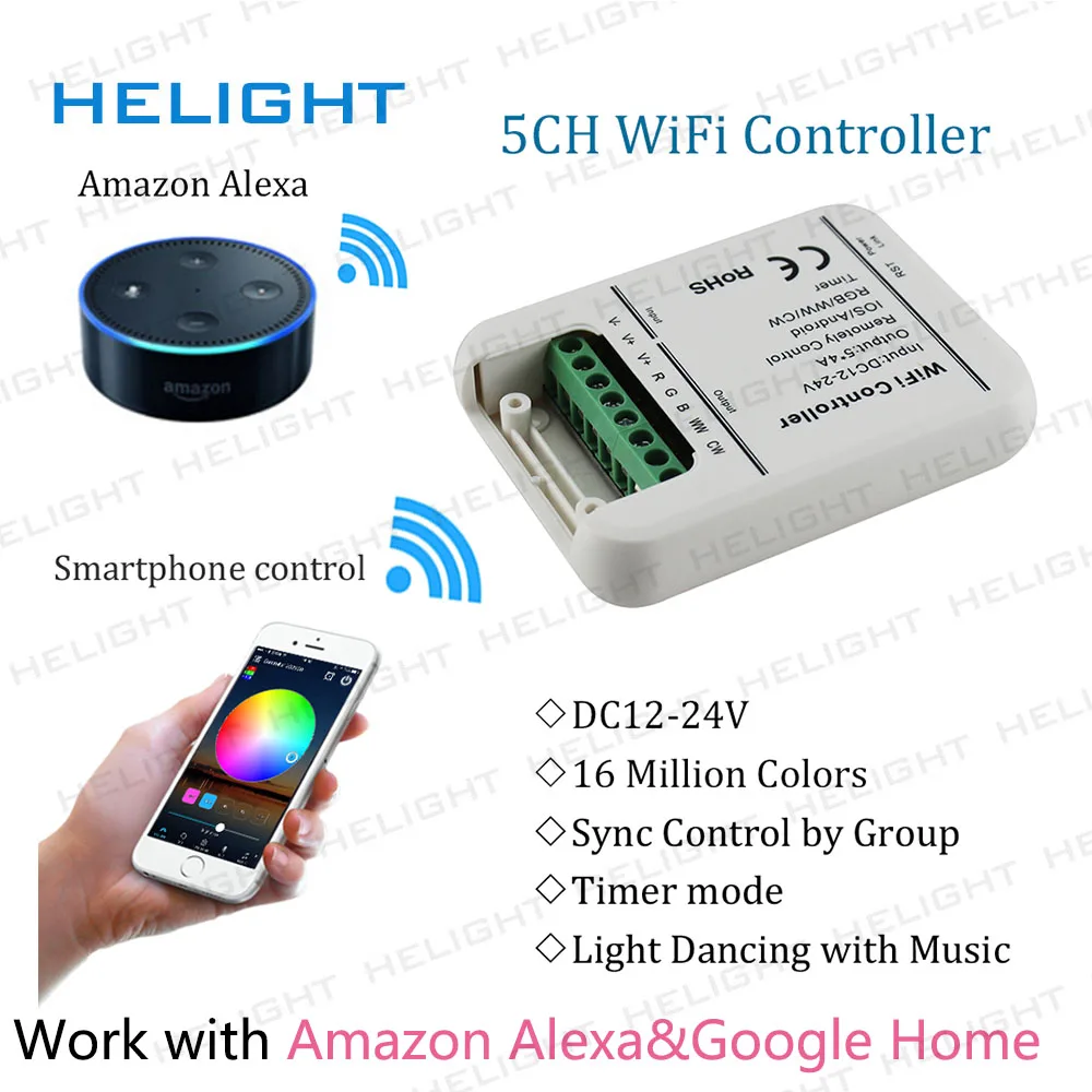 WIFI RGB + CCT 5CH управление полосами ler Музыка &amp Таймер приложение для смартфона Alexa