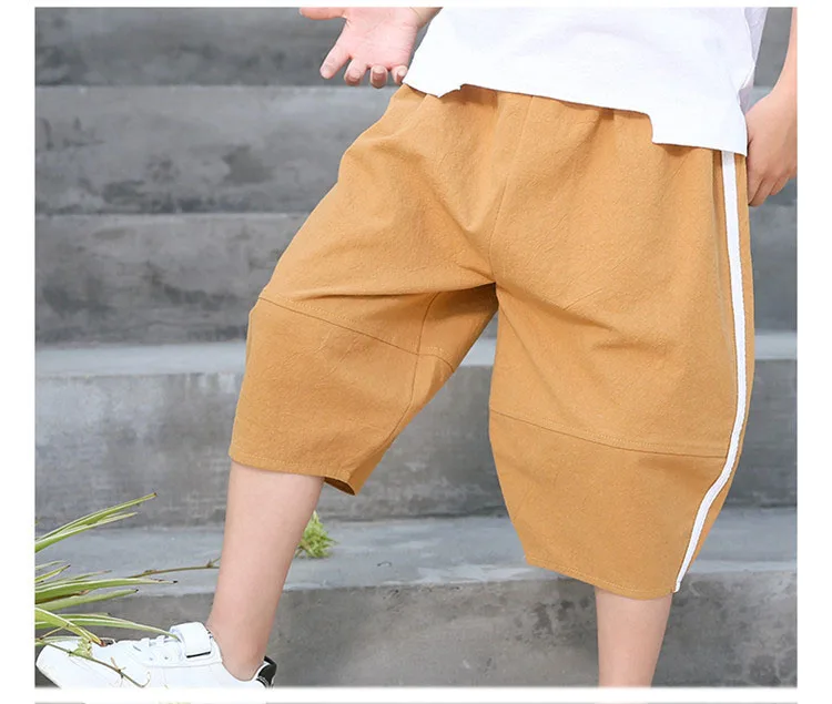 fashion 2018 cotton linen knee length boys pants kids loose trousers clothing children summer pants for teenage boys clothes (15)