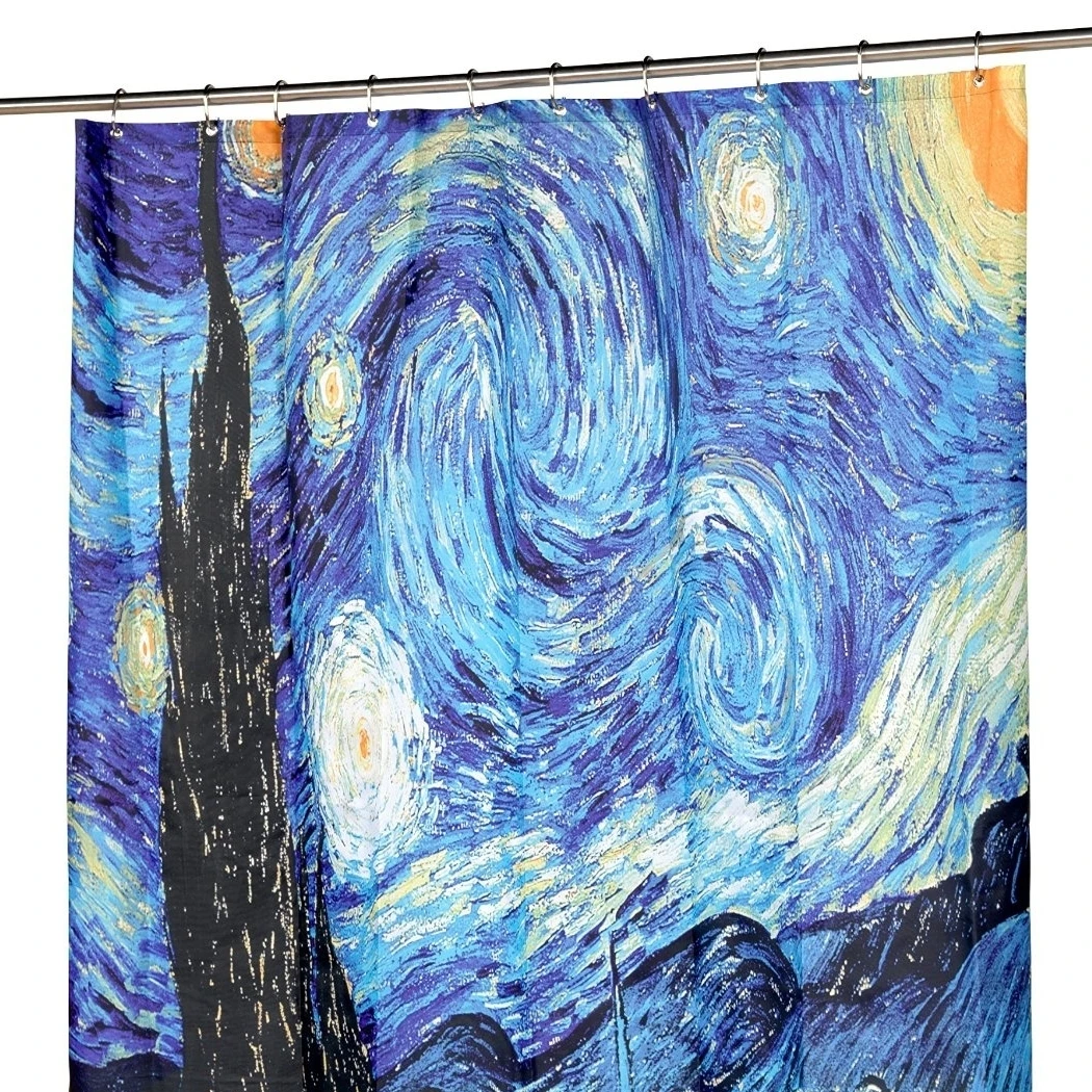 The Starry Night Fabric Shower Curtain by Vincent van Gogh