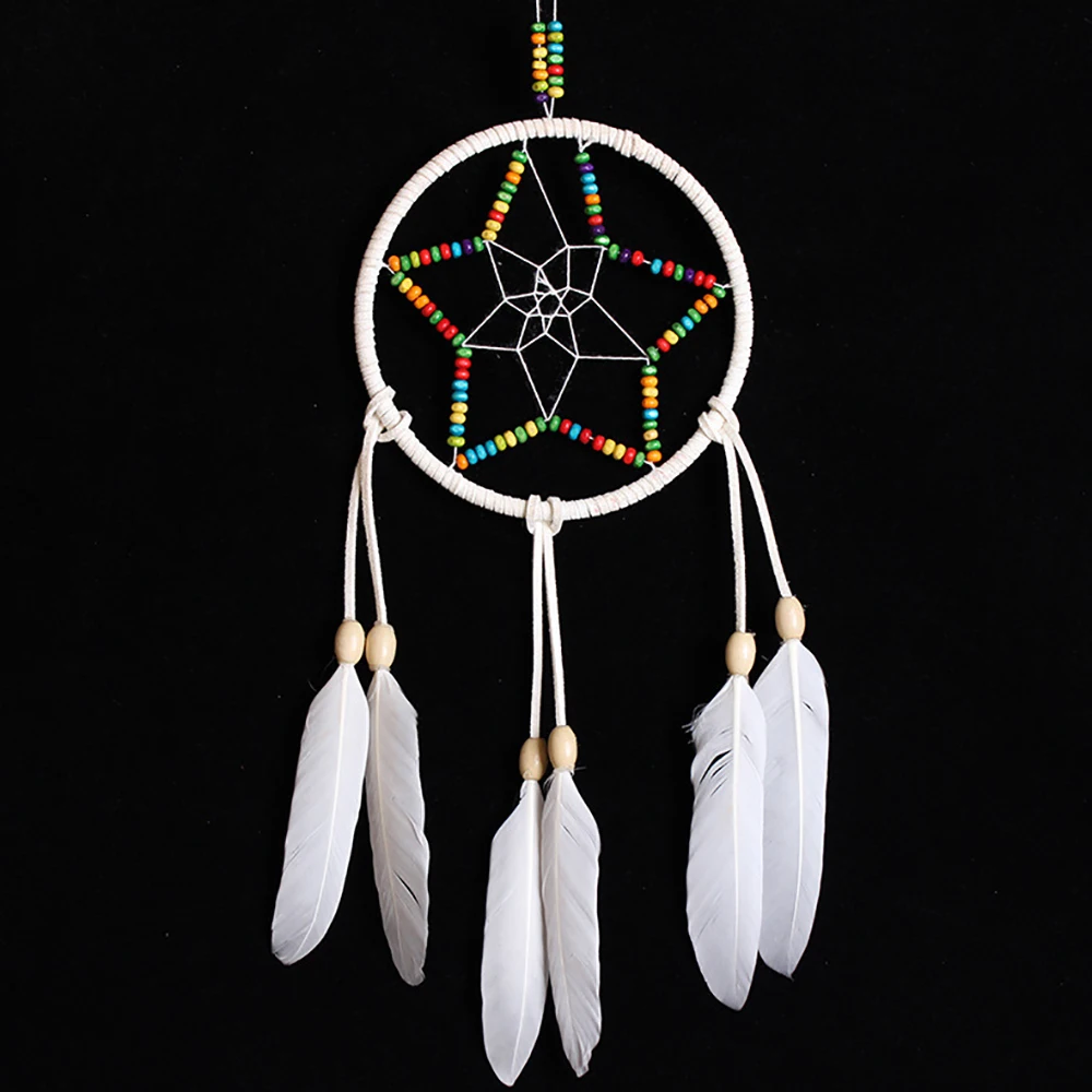 Buy Colorful 5 Star Shape Circle Dream Catcher 6 White Feathers Pendant Dream
