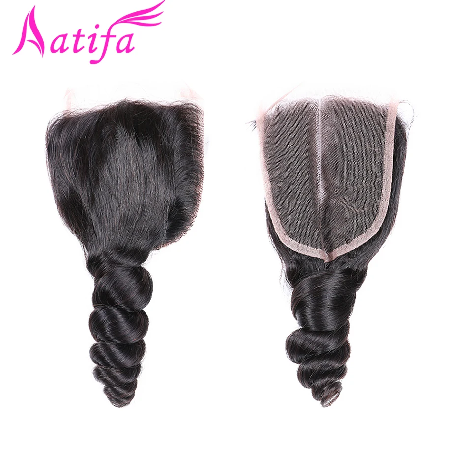 

Brazilian Loose Wave Hair Lace Closure 4x4 Size 130% Density Swiss Lace Closure Aatifa Human Hair Closure 10-20 inch