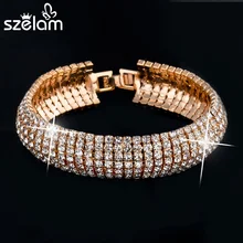 Szelam роскошный золотистый Кристалл Браслеты для женщин манжета из горного хрусталя браслеты свадебные ювелирные изделия SBR140158