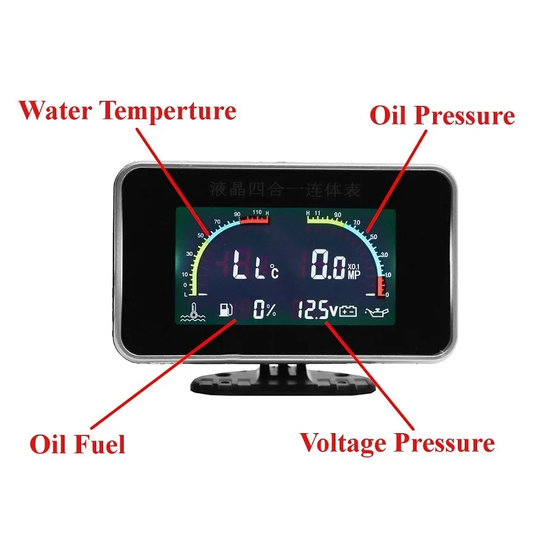 12 В/24 В автомобильный Грузовик ЖК-цифровой датчик уровня топлива Датчик давления масла/Вольт Вольтметр/Датчик температуры воды/датчик топлива 4 функции в 1