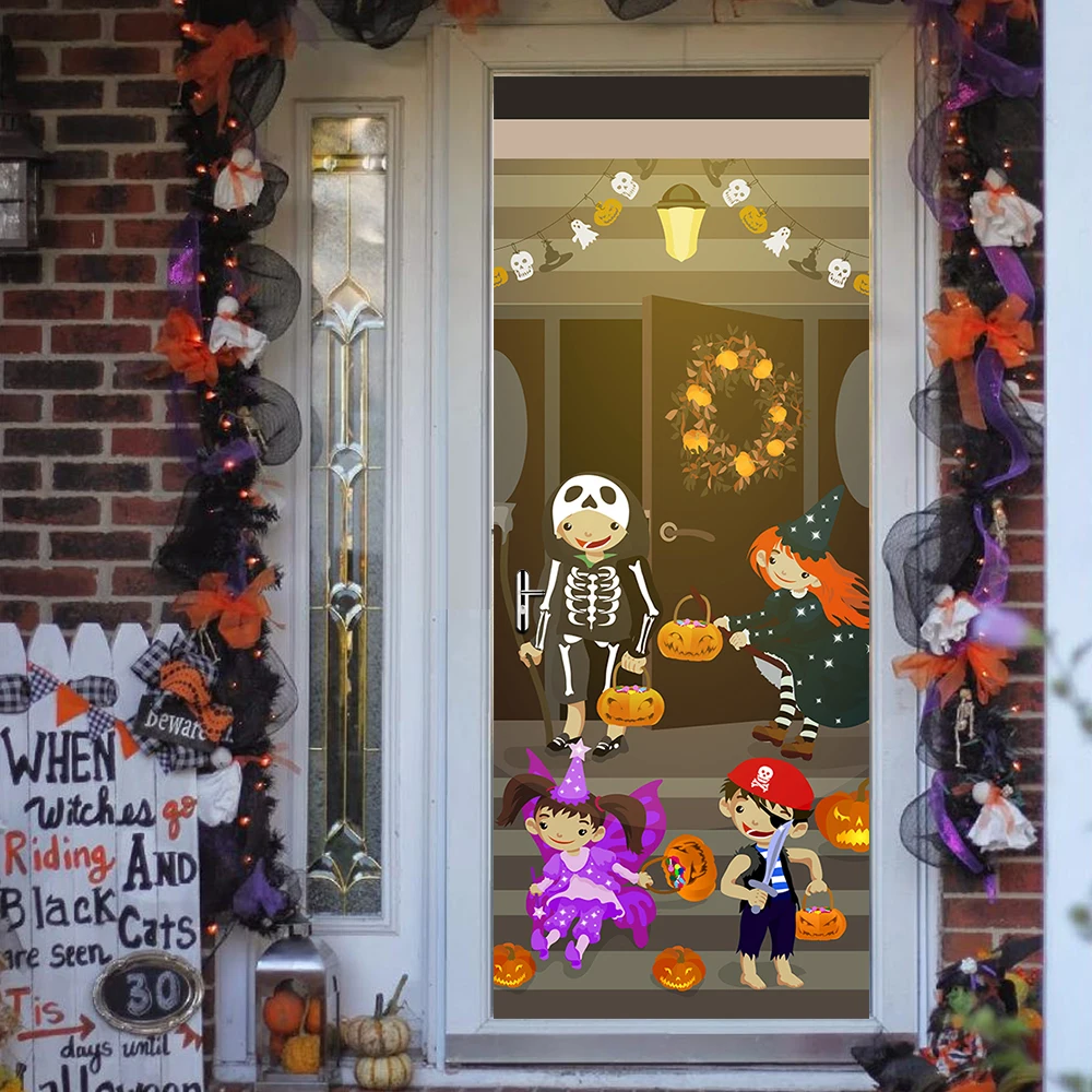 

200x77cm 2pc/set Self-adhesive PVC Door Sticker Halloween Party Creative Wall Stickers Imitation 3D Colorful Home Decals