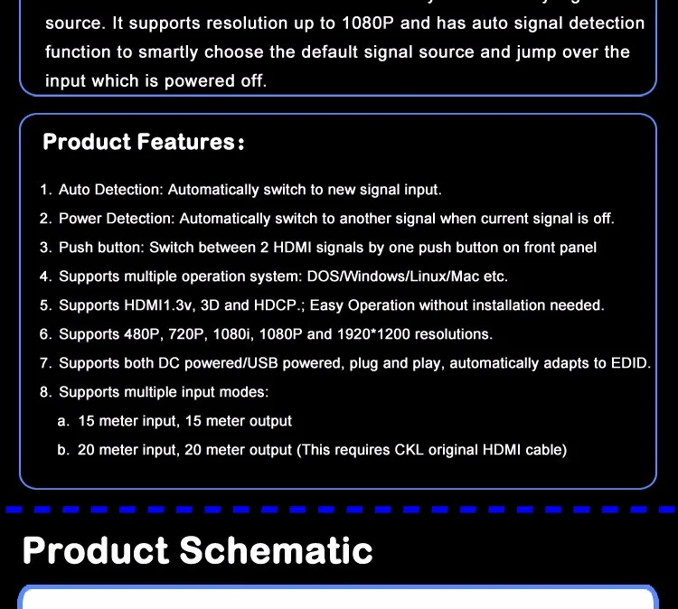 CKL 2 порта Авто HDMI коммутатор 1080P 3D 1 монитор 2 компьютера 2 в 1 выход HDMI коммутатор(CKL-21M