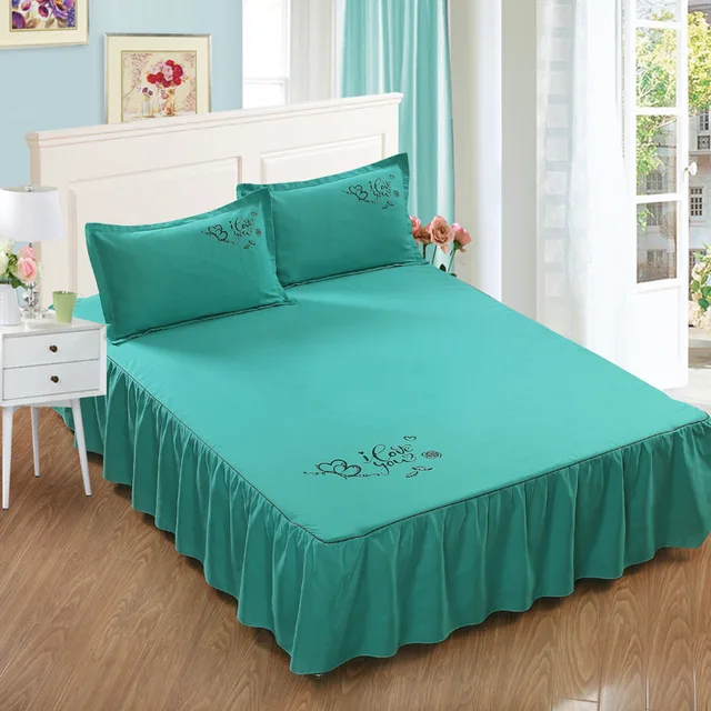 Court Style Bed Skirt Dark Green For Bedroom Dorm ST19 Bedding Covers