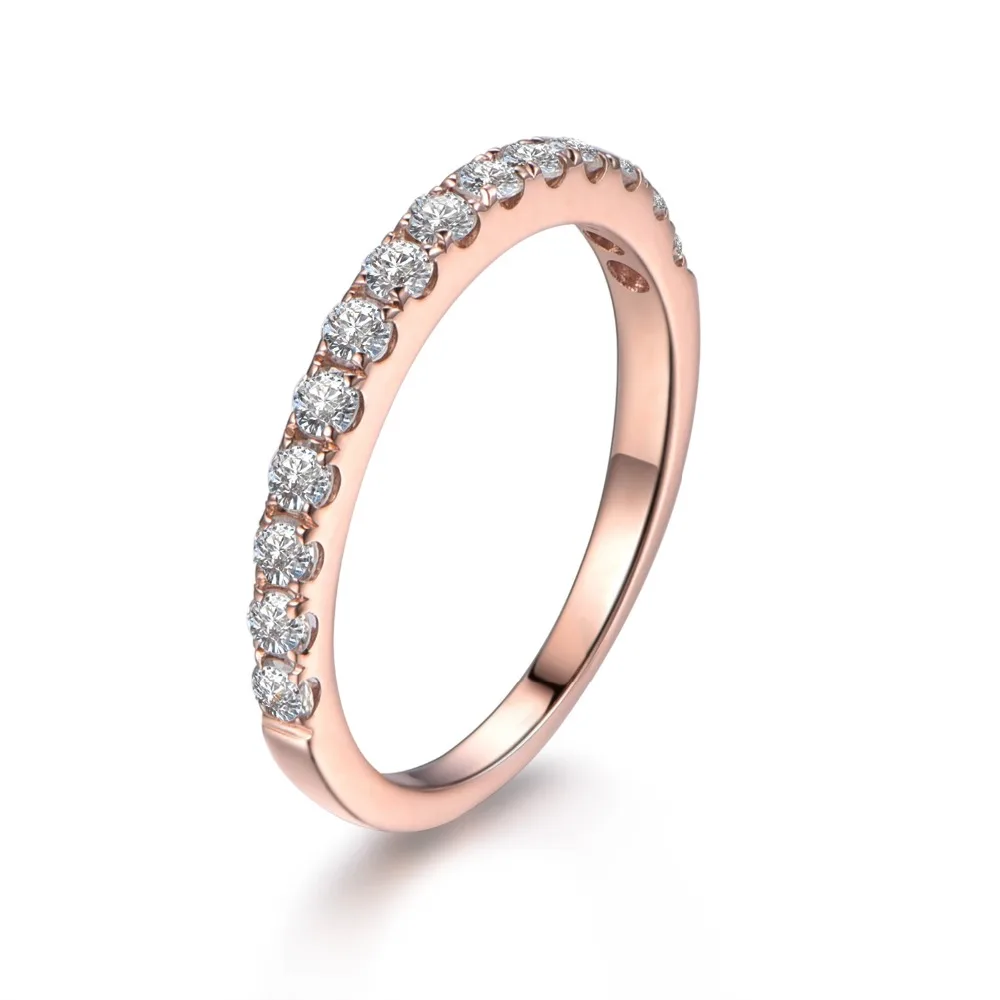 

Moissanite 14k Rose White Yellow Gold Half Eternity Pave Engagement Ring Wedding Band Anniversary Bands for couple women 2mm