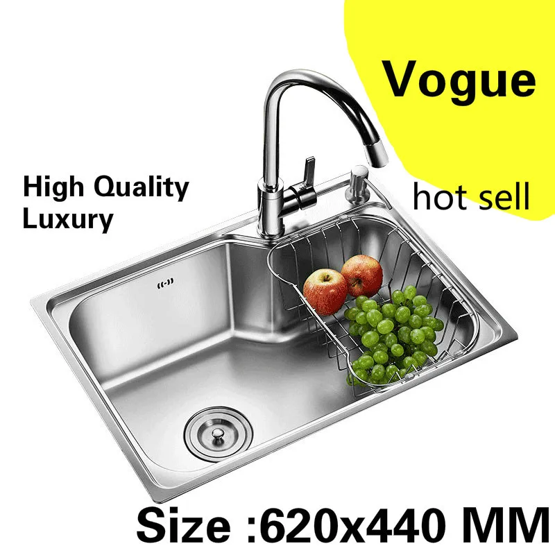 

Free shipping Apartment kitchen single trough sink vogue do the dishes high quality 304 stainless steel hot sell 620x440 MM