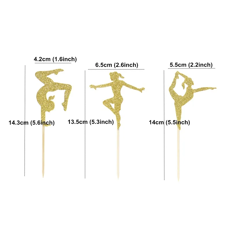 12pcs Gymnast Cupcake Toppers Gold Glitter Gymnastics Girl Cupcake Picks Baby Shower Birthday Party Cake Decors