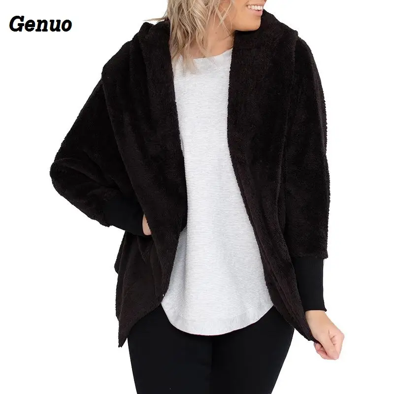 Women Hooded Sweater Coat Genuo Fur Cardigans Long Sleeve Oversize Tops Winter Casual Loose Coverup Autumn Coat Plus Size Women Hooded Sweater Coat Genuo Fur Cardigans Long Sleeve Oversize Tops Winter Casual Loose Coverup Autumn Coat Plus Size