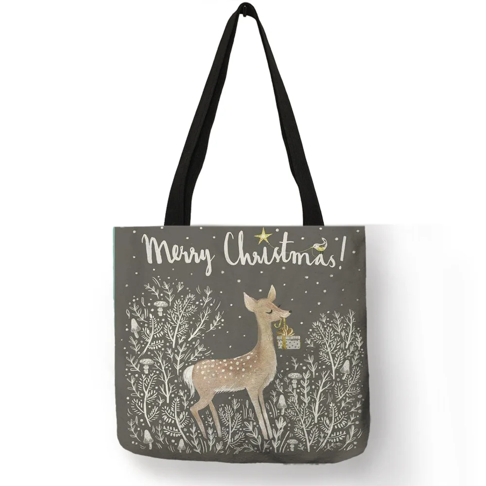  Winter New Design Sac Noel Women Totes Merry Christmas Cute Snowman Printed Eco Linen Fashion Pract - 32948003386