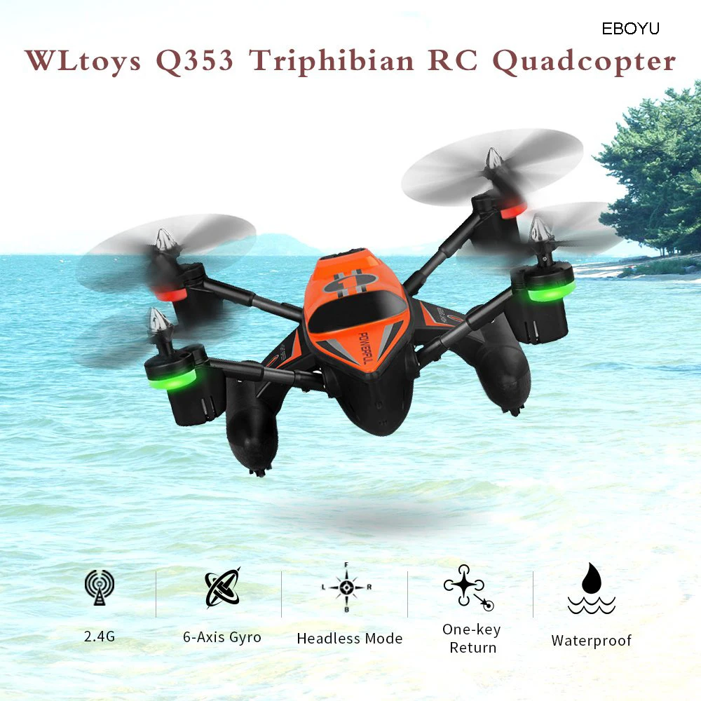 WLToys Q353 Triphibian 2.4G 6-Axis Gyro Air-Ground-Water RC Quadcopter Headless Mode One Key Off / Return RTF RC Drone