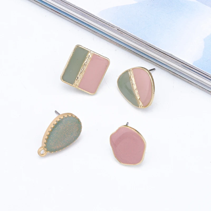 

4pcs Korean Pink Green Earrings Base Findings Diy Eardrop Charms Make Square Drop Earrings Aretes Ear Jewelry Accessory C277