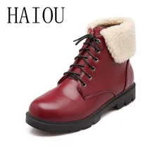 2016 Women Shoes Platform Leather Women Boots Ladies Round Toe Lace Boots Black Snow Brown Boots Women Warm Shoes Flats Fashion