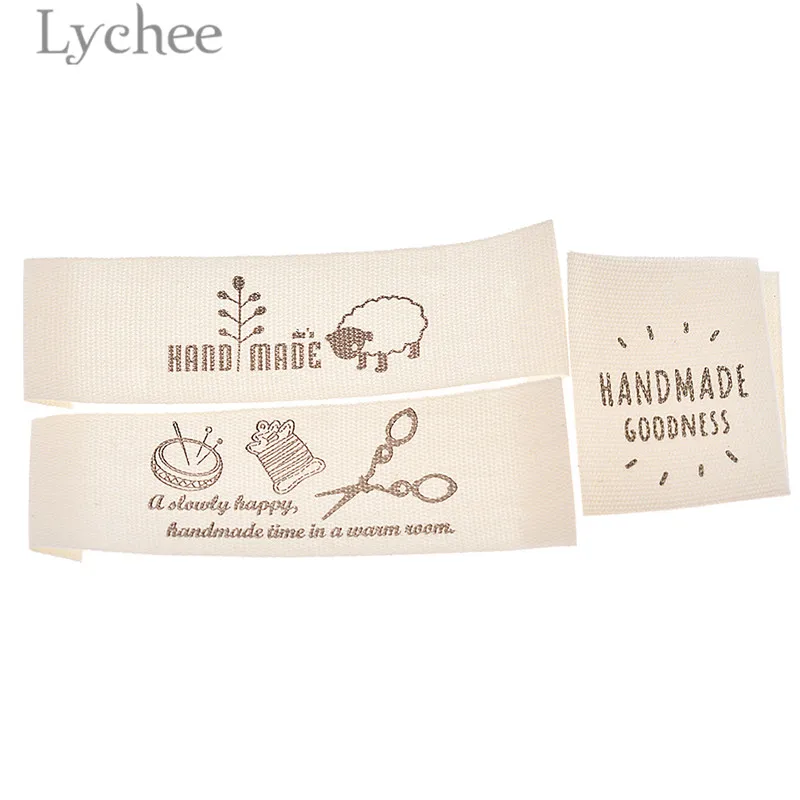 

Lychee 50pcs Washable Cotton Clothing Labels Handmade Embossed Tags DIY Flag Labels For Garment Sewing Accessories