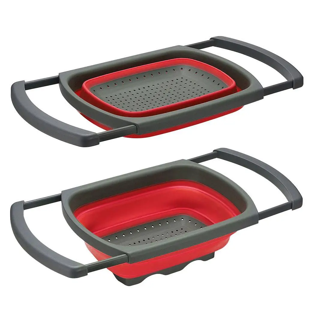 

Home Kitchen Foldable Fruit Vegetable Washing Drain Gray Blue, Gray Green, Gray Red Basket Storage Square