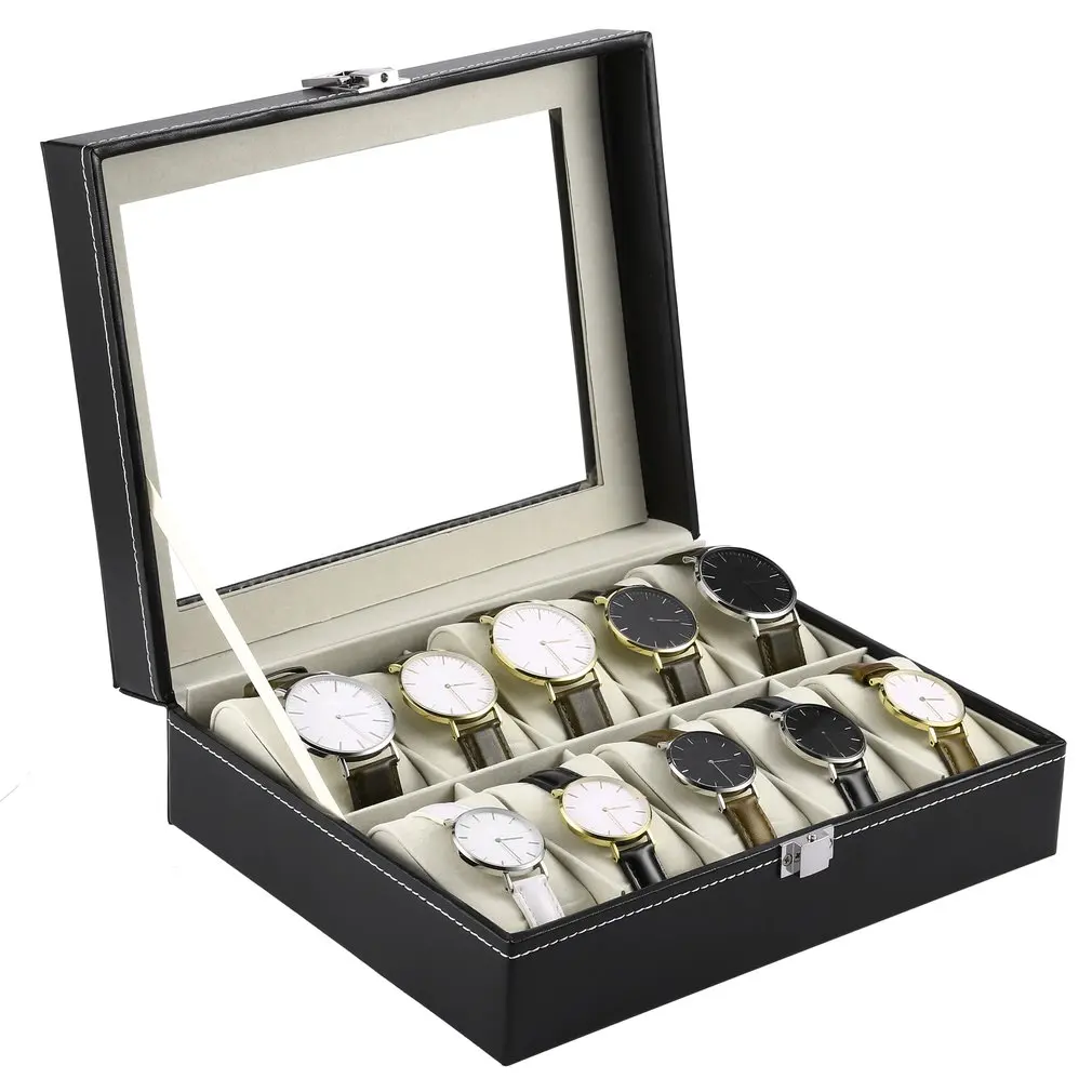10 сетки из искусственной кожи коробка для часов ювелирные изделия хранения Организатор Часы Дисплей Держатель шкатулка роскошные подарки