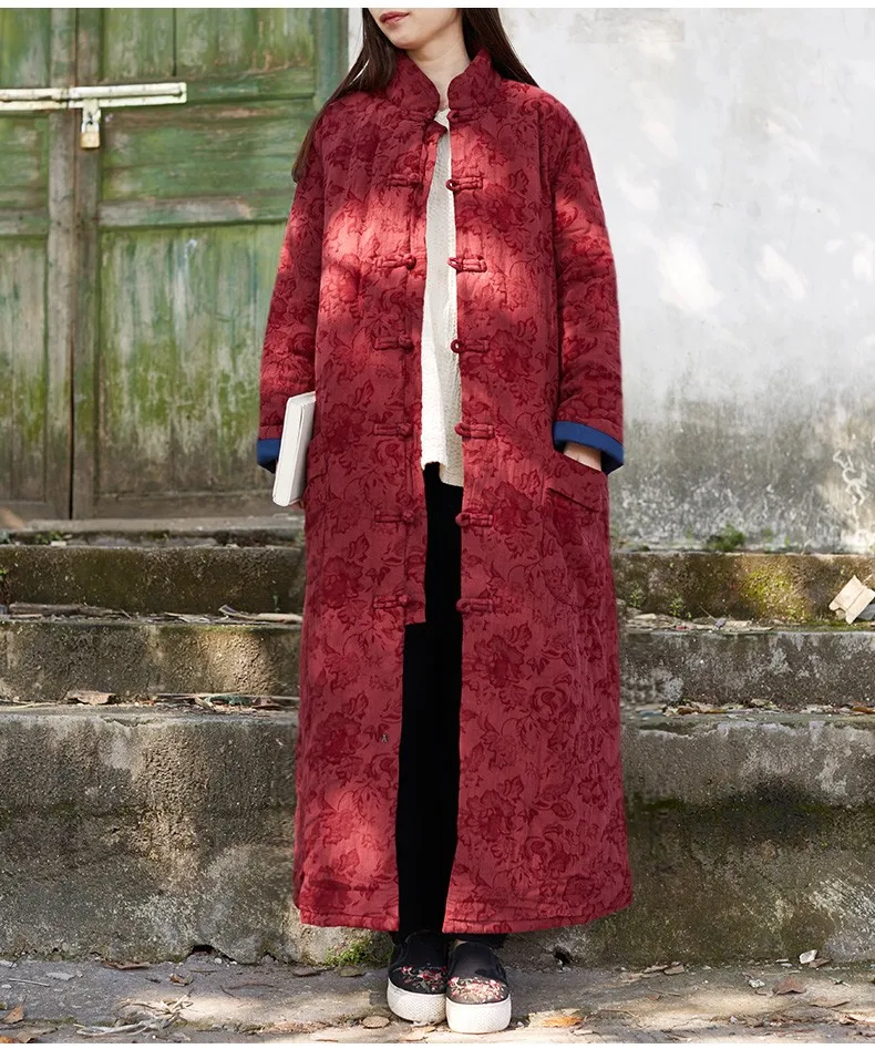 LZJN, тонкий стеганый плащ, женская зимняя куртка, этническая одежда, жаккардовое пальто, пуховик, манто, Femme Hiver Kaban 1499