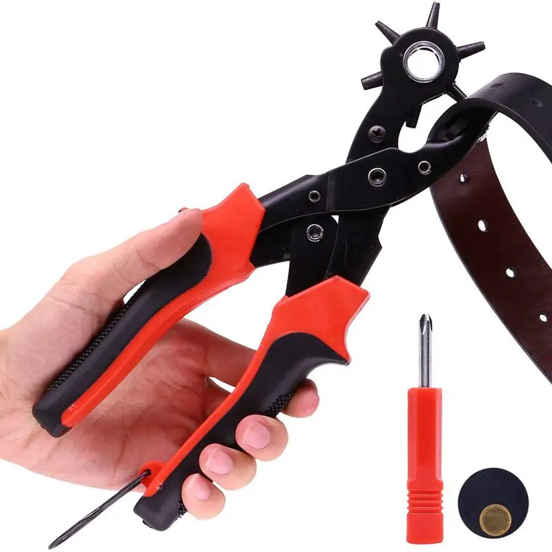 Leather Punch Professional Leather Hole Punch Belt Hole Punch Set Round Holes 6 Size for Belts Saddles Card Fabric Rubber Pape
