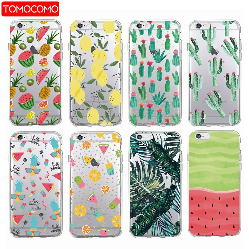 

Summer Tropical Pineapple Lemon Cactus Watermelon Floral Soft Phone Case For iPhone 7 7Plus 6 6Plus 8 8PLUS X XS Max SAMSUNG