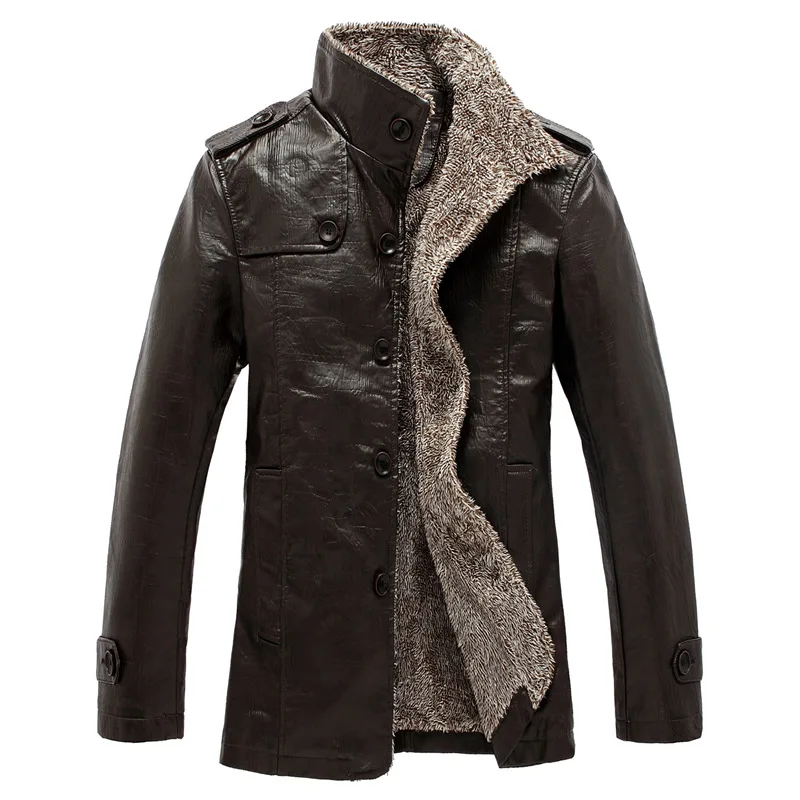 Прямая поставка, кожаная куртка, мужские пальто, высокое качество, искусственная кожа, верхняя одежда, мужская облегающая куртка размера плюс, зимняя мужская куртка из искусственного меха - Цвет: Черный