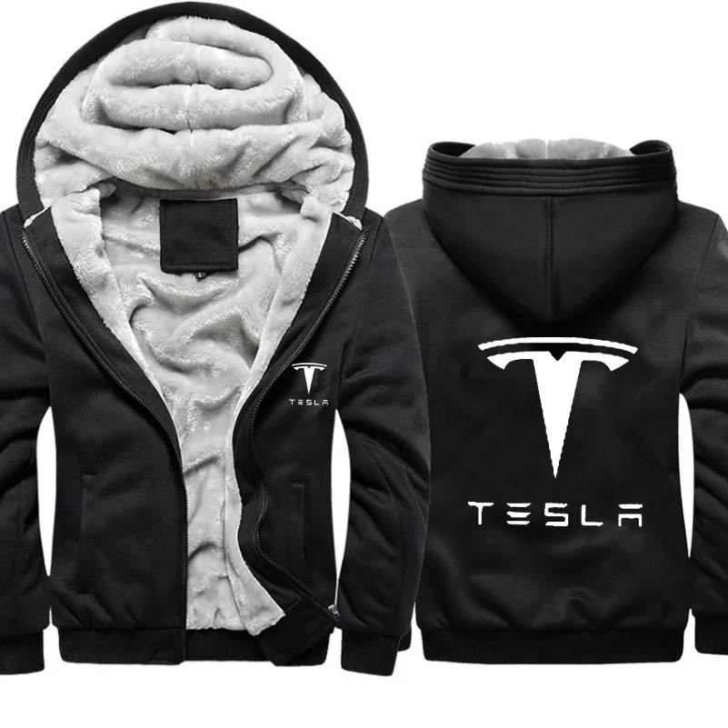 Мужские толстовки Tesla с логотипом автомобиля, мужская куртка с капюшоном, повседневные зимние плотные теплые флисовые хлопковые куртки на молнии, мужские спортивные костюмы