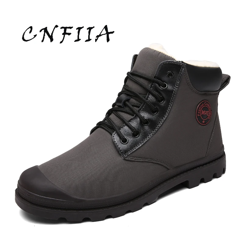

CNFIIA Men Working Safety Boots Army Boots 2018 Winter Fur Warm Blue Brown Male Tracking Boots Men Casual Shoes Walking Quality