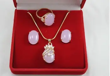 

FREE SHIPPINGBeautiful!lavender Jade pendant necklace ring Earring set (A0424)