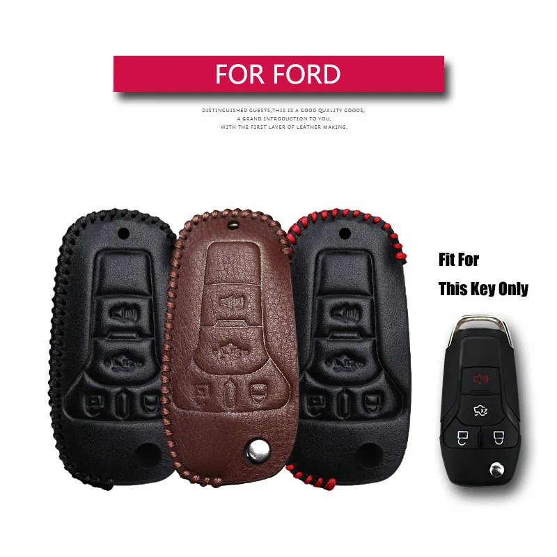 

KUKAKEY Leather Car Key Case Cover For Ford Fusion Ranger Focus 2 3 Explorer KA Galaxy C S-Max Smart Shell Accessories