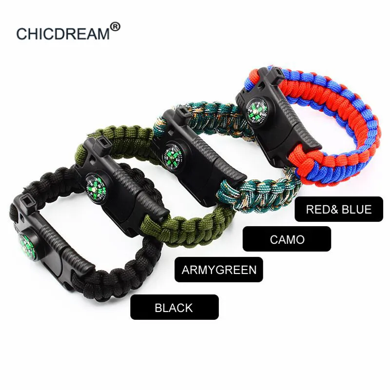 

Handmade Braided Bracelets Multi-function Outdoor Paracord Survival Bracelet Knife Compass Camping Rescue Emergency Rope Bangles