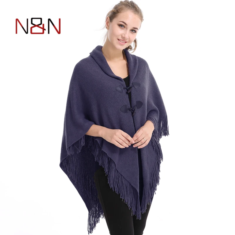 

Fashion Women Poncho Tassel Shawls Woman Pashmina Horn Buttons Scarf Female Loose Ponchos Wrap Wool Cape Women Shawls PH18